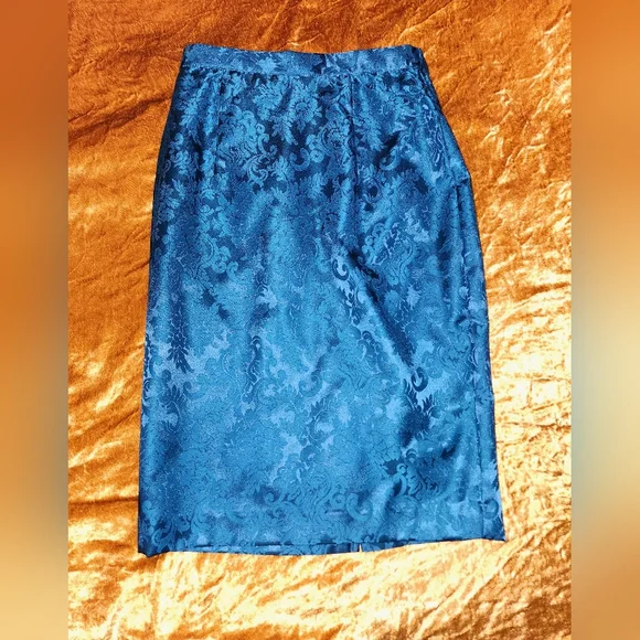 Scott McClintock Vintage 1980s Blue High Rise Floral Satin Mini Skirt - Picture 8 of 11
